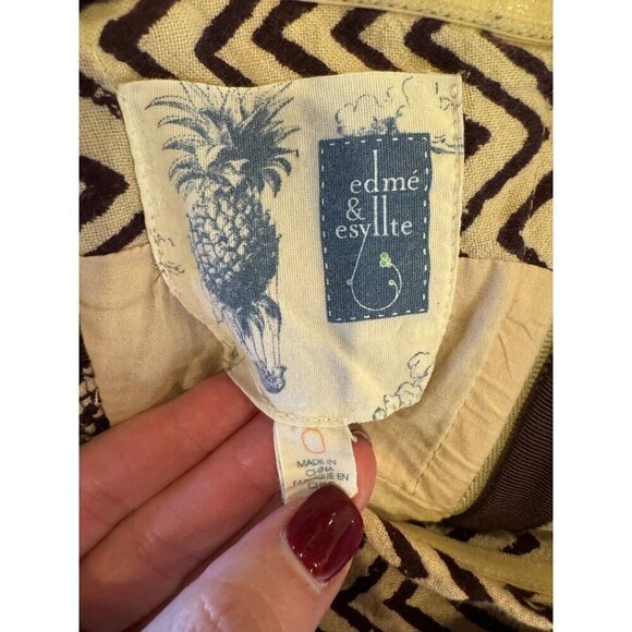 Anthropologie Edme & Esyllte Dress Women 0 Ivory Brown Strapless Hypnotic Maxi - Picture 11 of 14